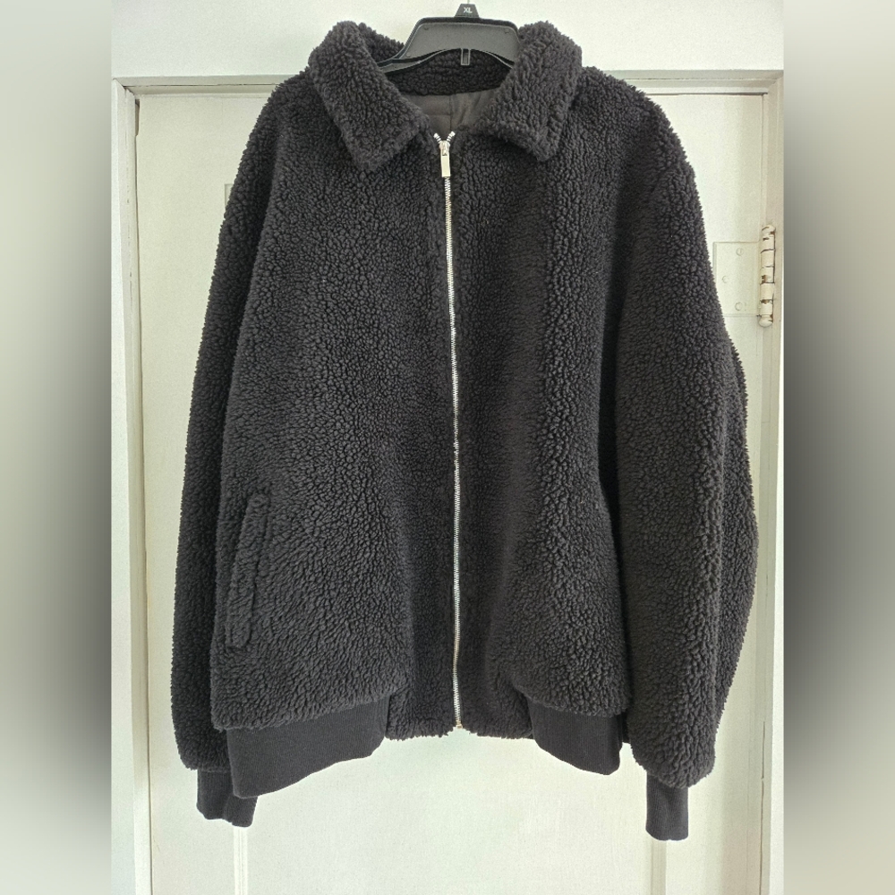 Men's Cozy Black Fleece Sherpa Zip Up Jacket Size XX-Large